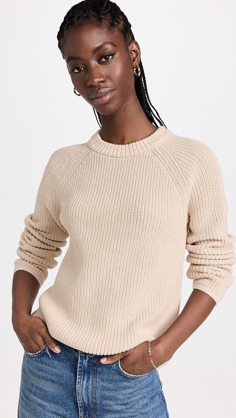 Jenni Kayne Cotton Fisherman Sweater in Oatmeal - S